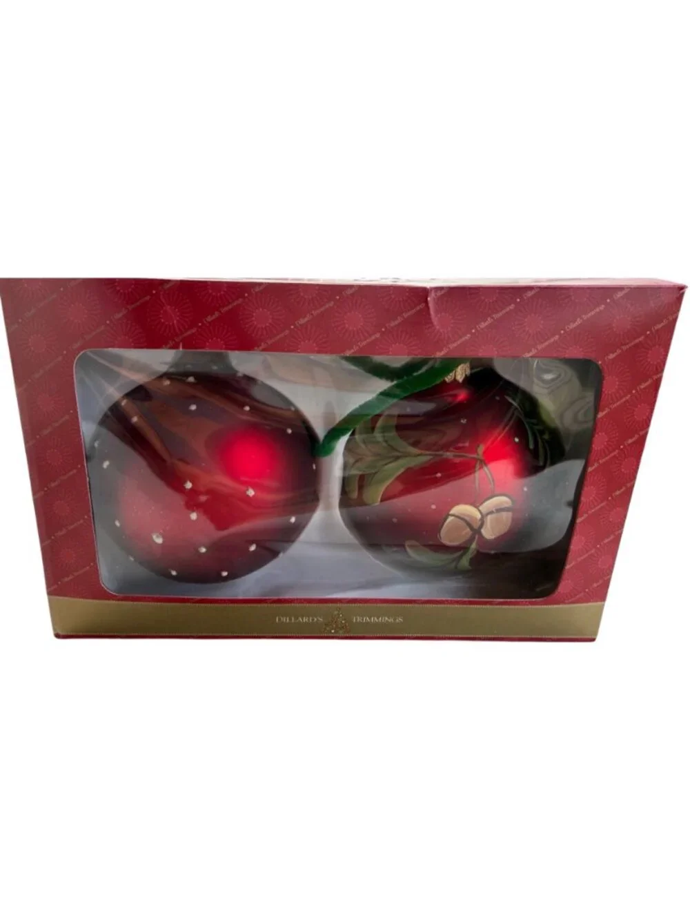 Set 2 Dillard's Glass Hand-Painted Ball Ornaments Holly Leaves & Berries 4